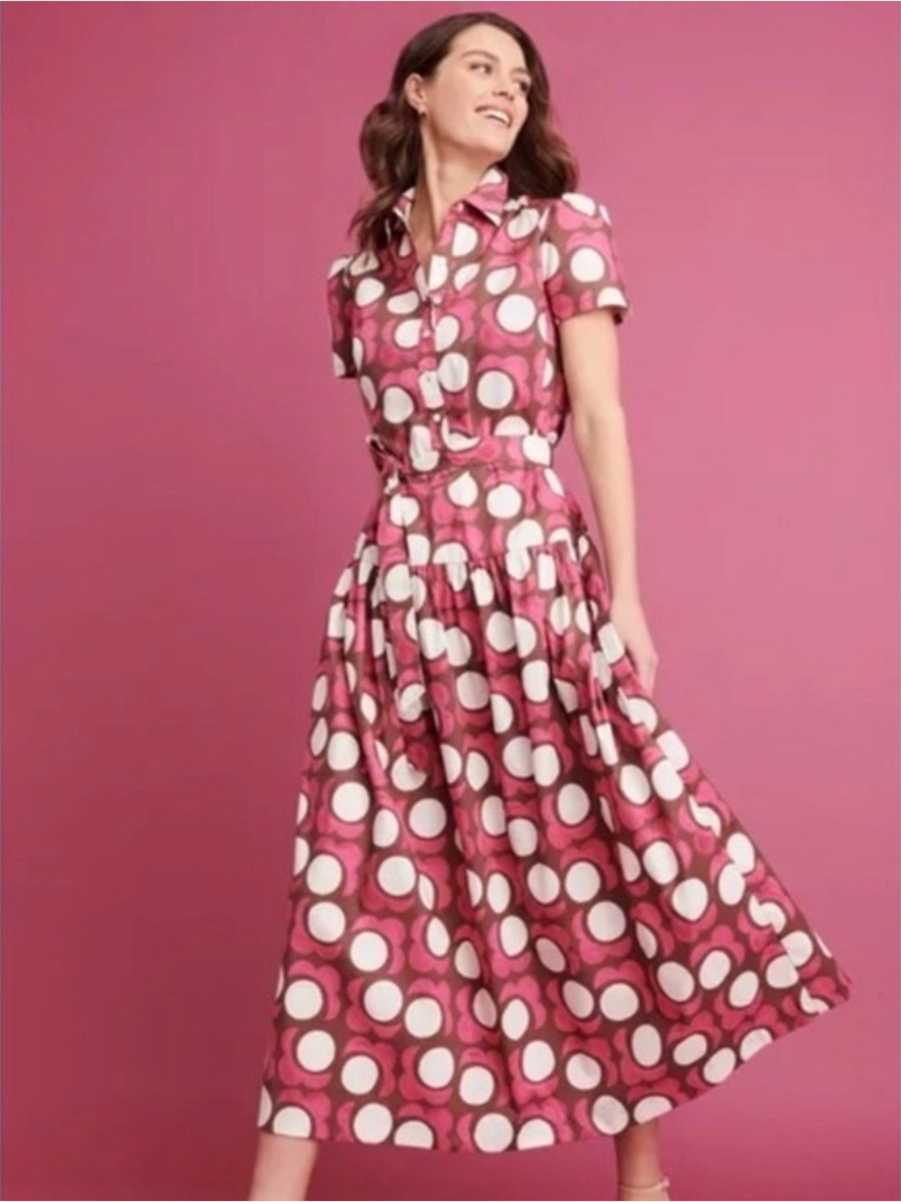 J. Mclaughlin Dresses Polka Dot Shirtwaist Midi Dress in Pink size m